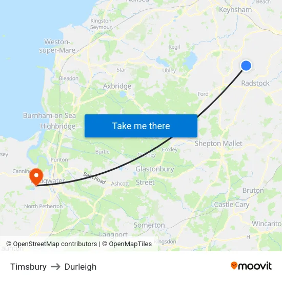 Timsbury to Durleigh map