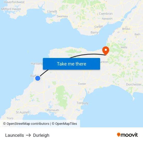 Launcells to Durleigh map
