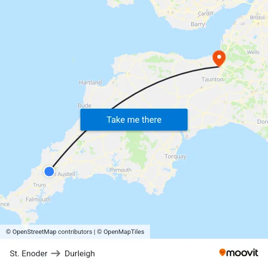 St. Enoder to Durleigh map