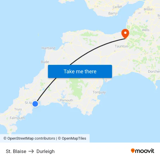 St. Blaise to Durleigh map