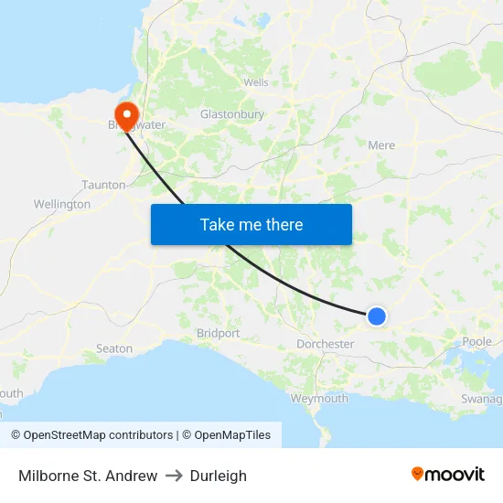 Milborne St. Andrew to Durleigh map