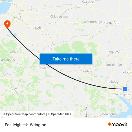 Eastleigh to Wrington map