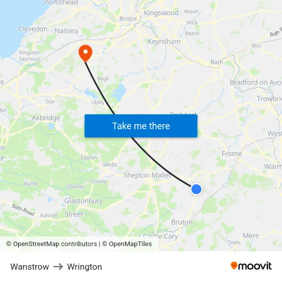 Wanstrow to Wrington map