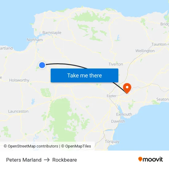 Peters Marland to Rockbeare map