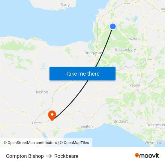 Compton Bishop to Rockbeare map