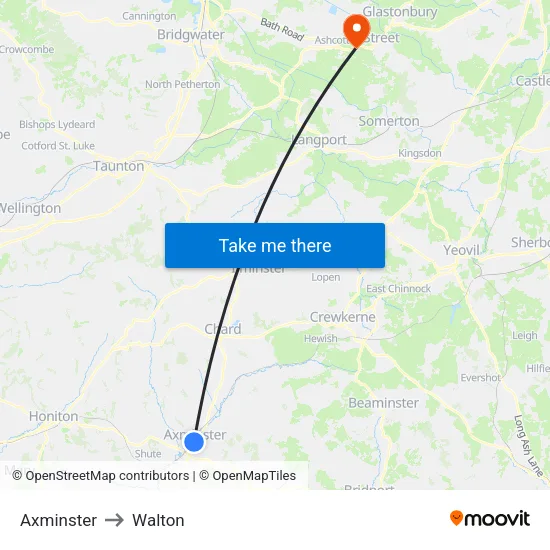 Axminster to Walton map