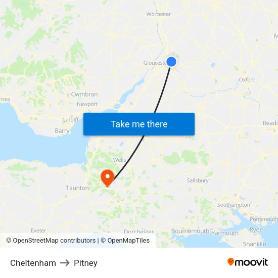 Cheltenham to Pitney map