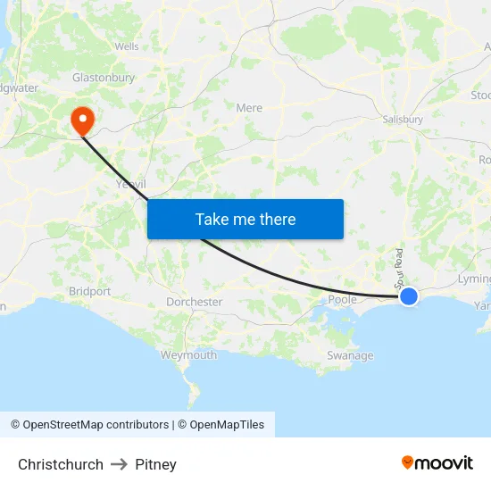 Christchurch to Pitney map