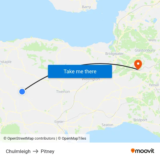 Chulmleigh to Pitney map