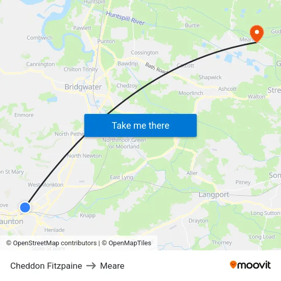 Cheddon Fitzpaine to Meare map