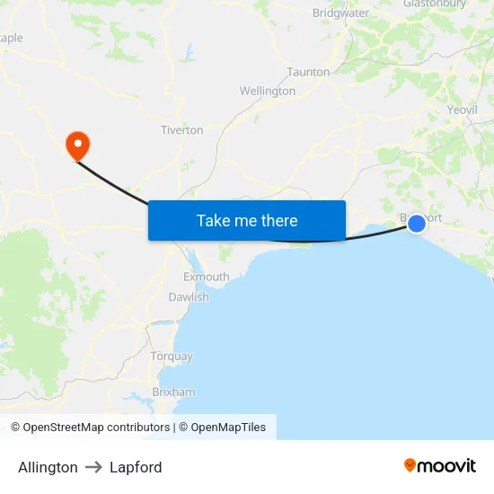 Allington to Lapford map