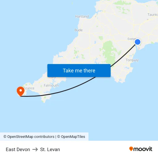 East Devon to St. Levan map
