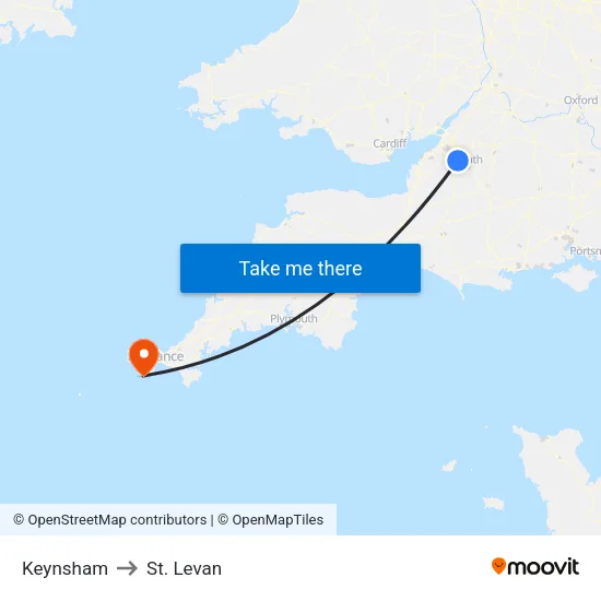 Keynsham to St. Levan map