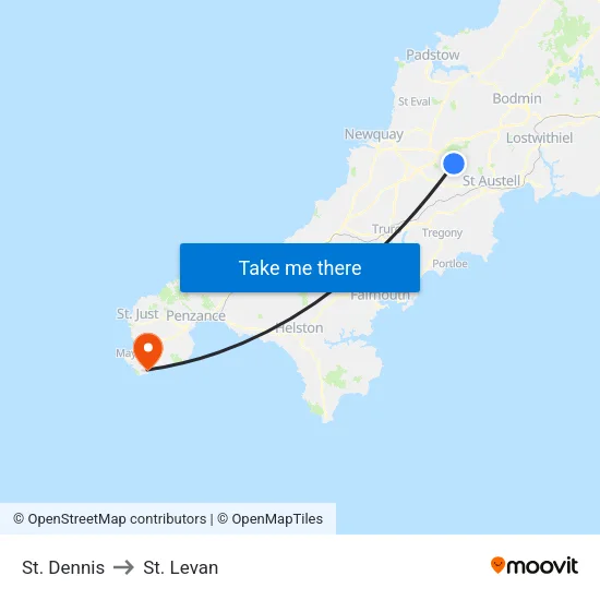St. Dennis to St. Levan map