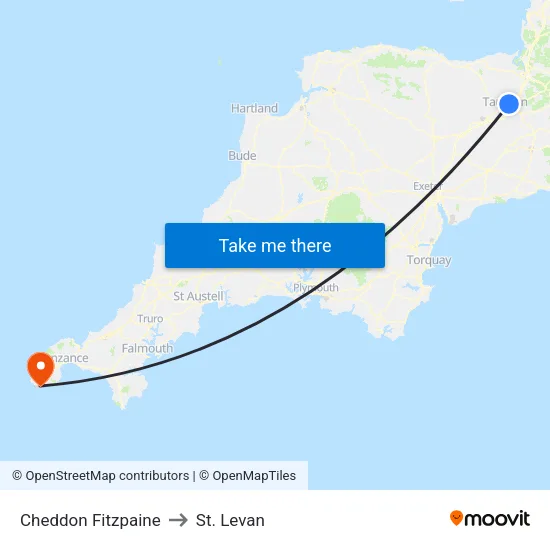Cheddon Fitzpaine to St. Levan map