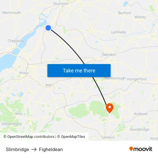 Slimbridge to Figheldean map