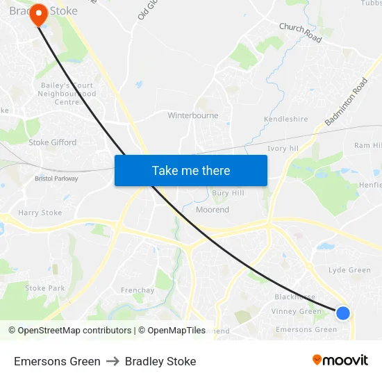 Emersons Green to Bradley Stoke map