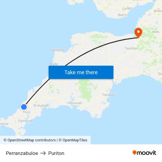 Perranzabuloe to Puriton map