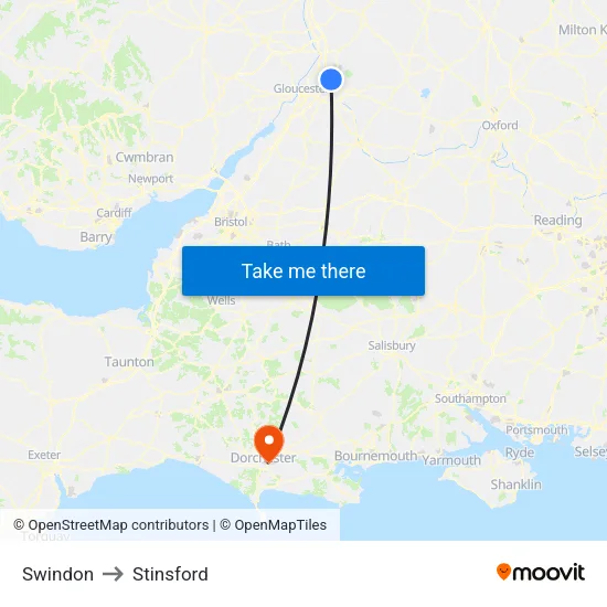 Swindon to Stinsford map