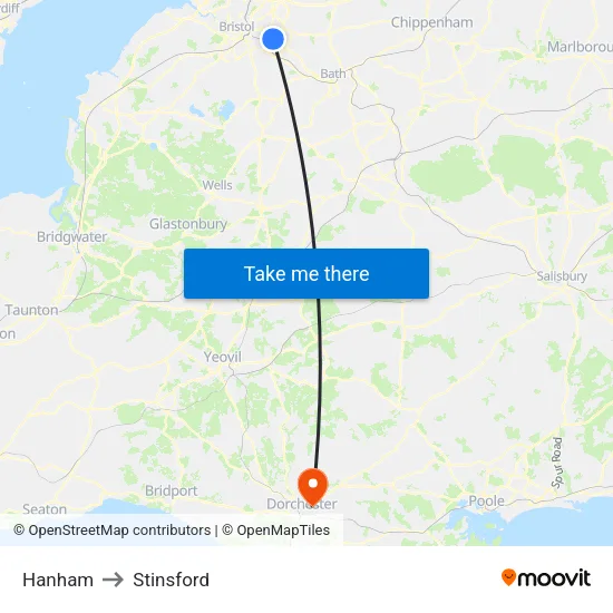 Hanham to Stinsford map