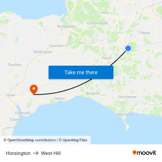 Horsington to West Hill map