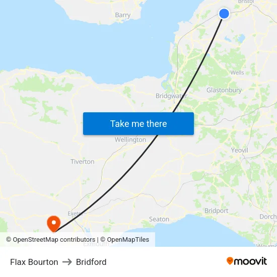 Flax Bourton to Bridford map