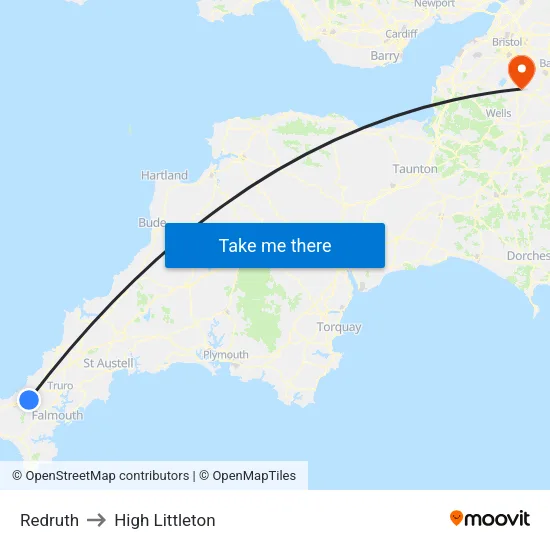 Redruth to High Littleton map