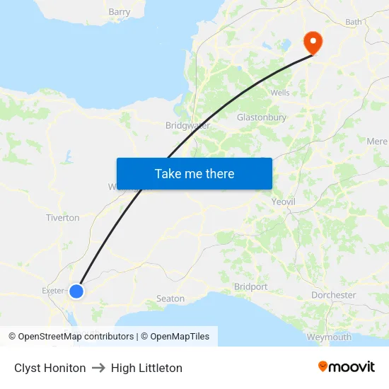 Clyst Honiton to High Littleton map