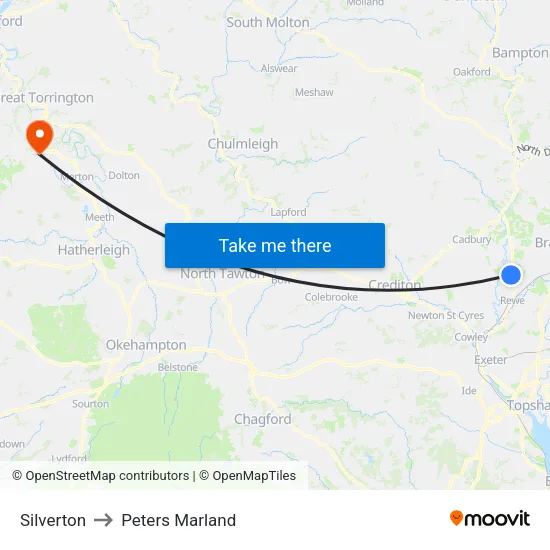 Silverton to Peters Marland map