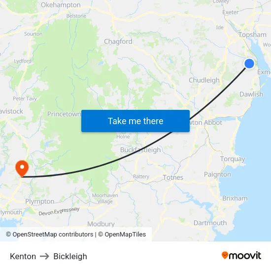 Kenton to Bickleigh map