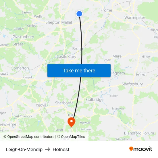 Leigh-On-Mendip to Holnest map