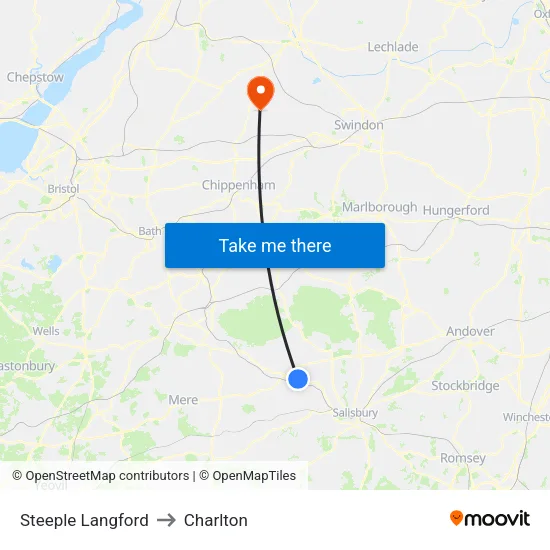 Steeple Langford to Charlton map
