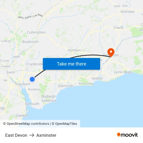 East Devon to Axminster map