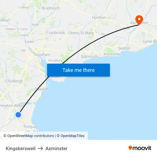 Kingskerswell to Axminster map