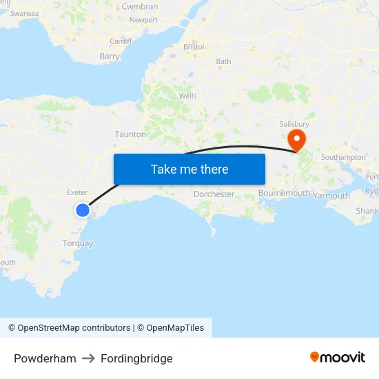 Powderham to Fordingbridge map