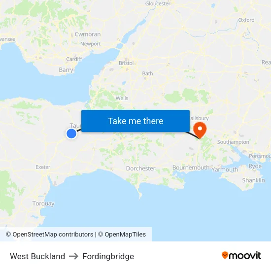 West Buckland to Fordingbridge map