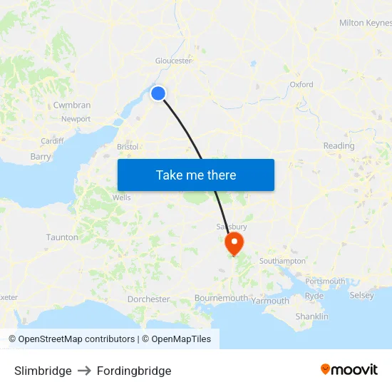 Slimbridge to Fordingbridge map