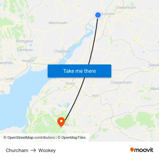 Churcham to Wookey map