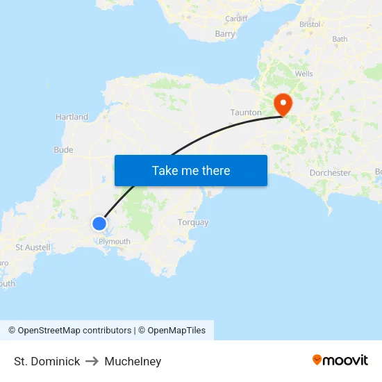 St. Dominick to Muchelney map