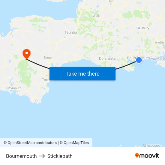Bournemouth to Sticklepath map