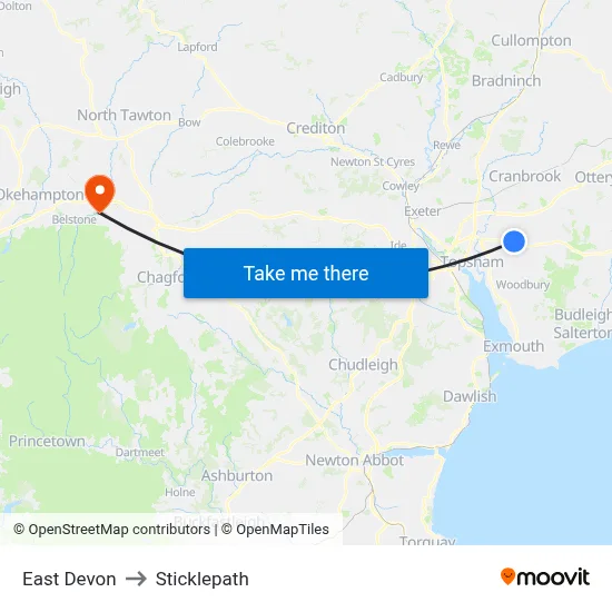 East Devon to Sticklepath map