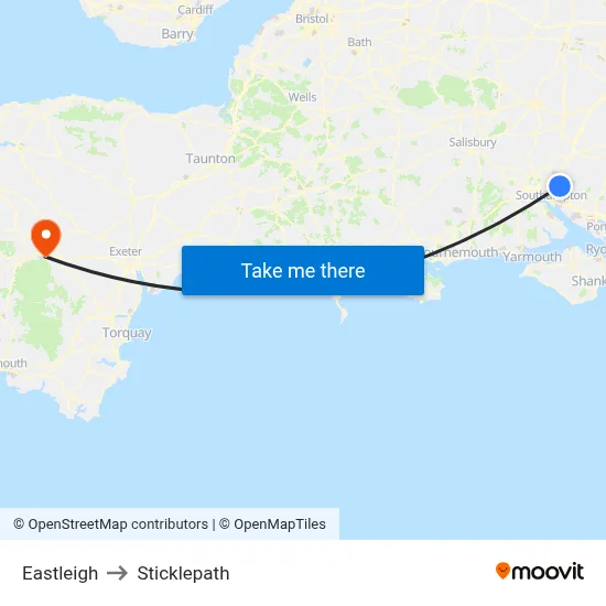 Eastleigh to Sticklepath map