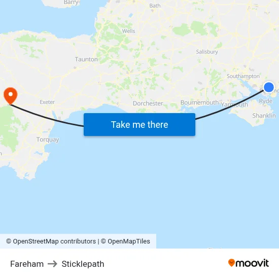 Fareham to Sticklepath map