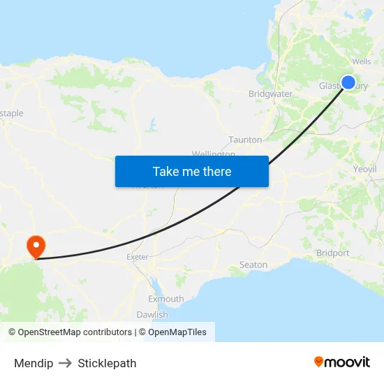 Mendip to Sticklepath map