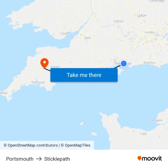 Portsmouth to Sticklepath map