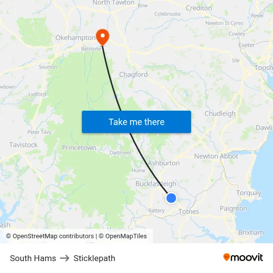 South Hams to Sticklepath map