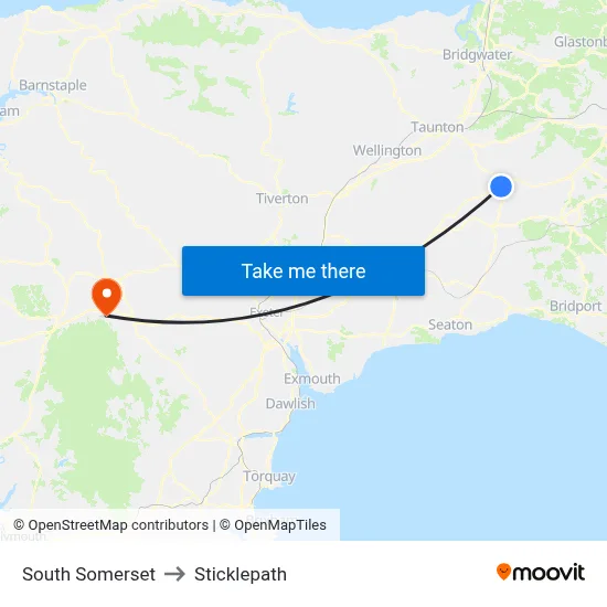 South Somerset to Sticklepath map