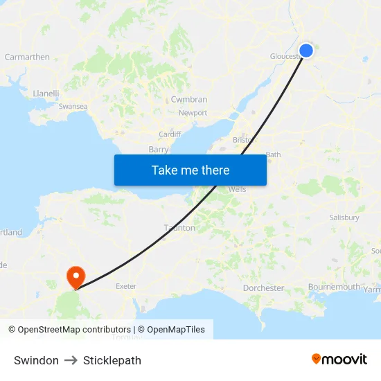 Swindon to Sticklepath map