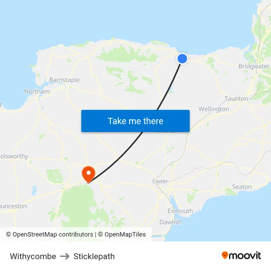 Withycombe to Sticklepath map