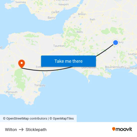 Wilton to Sticklepath map